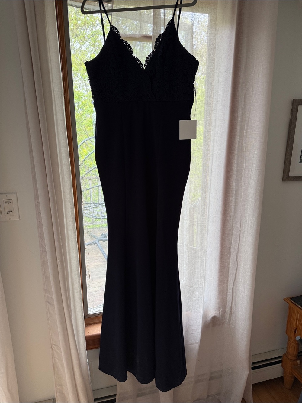 Elegant Black Lace-Trim Spaghetti Strap Dress